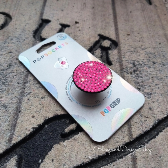 Hot Pink Popsocket Customized With Pink Crystal Rhinestones Cell Phone Grip - Picture 1 of 6